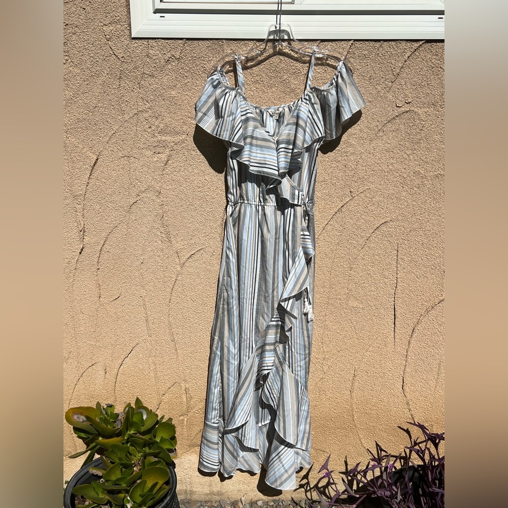 Blush Elegant Striped Off-Shoulder Dress
